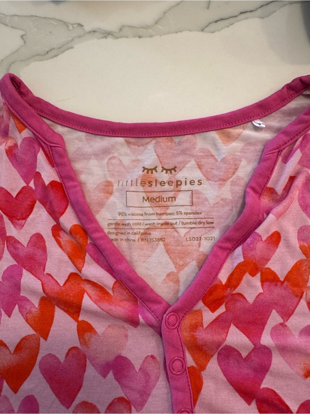 Little Sleepies Pink & Red Heart Bamboo Sleepsuit